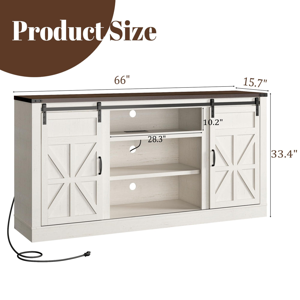 Hlivelood 66" Farmhouse TV Stand for 75 Inch TV, 33" Tall Entertainment Center with Power Outlets & Sliding Barn Door, Wood TV Stand with Storage, TV Media Console for Living Room, Antique White