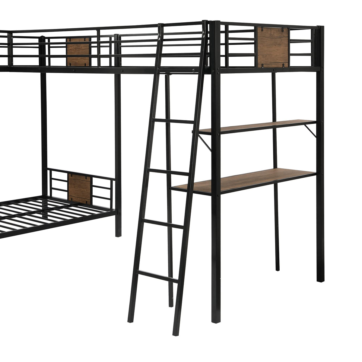 L-Shaped Triple Bunk Bed with Desk