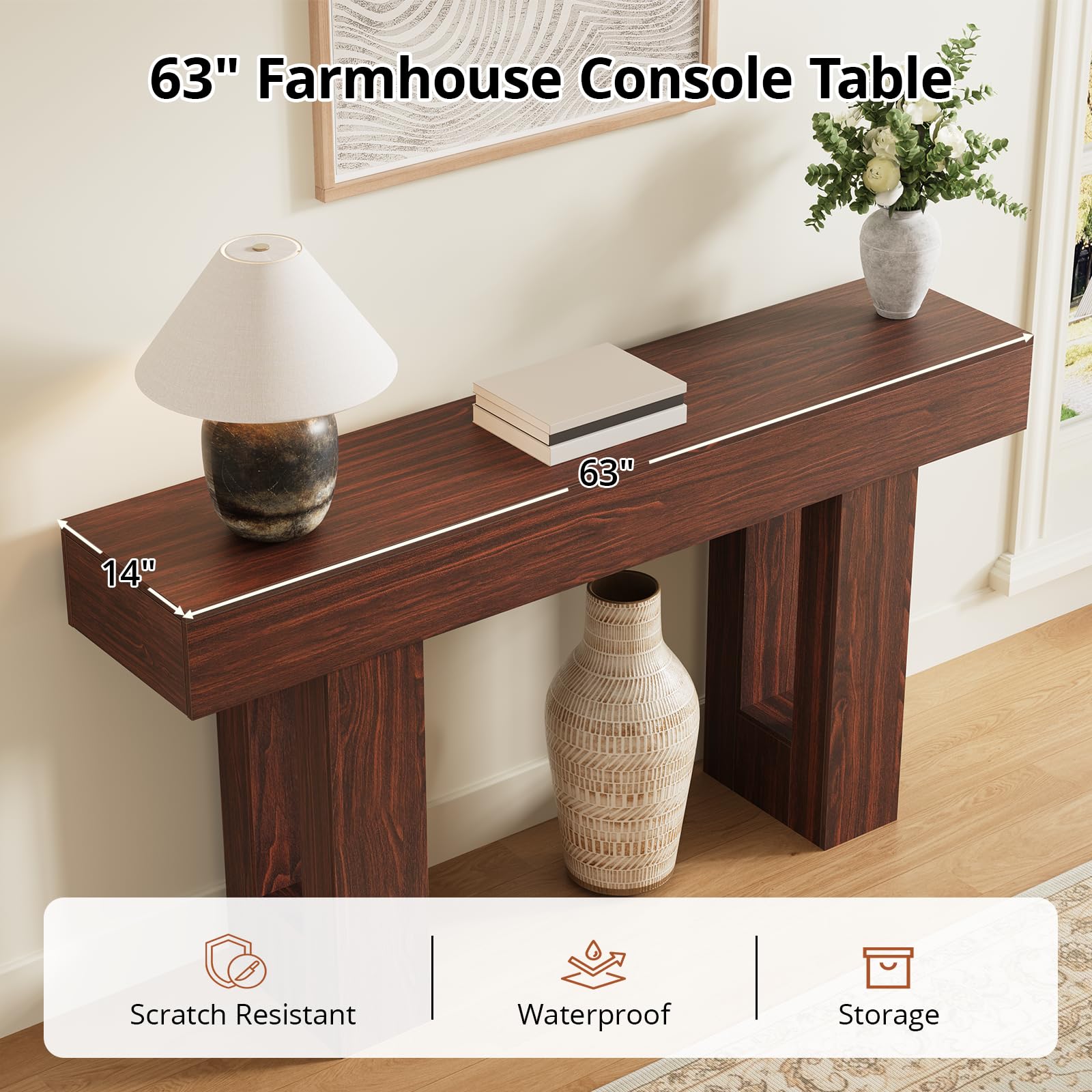 Airynee 63 Inches Long Console Table for Entryway with Drawers, Wooden Sofa Table Behind Couch, Industrial Entry Table for Living Room, Foyer, Hallway, Walnut
