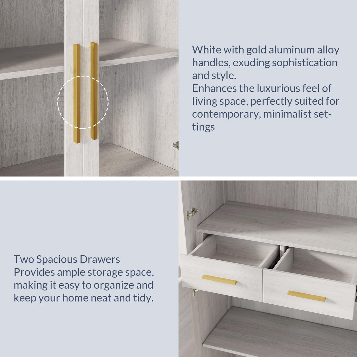 BELLEZE 72" High Storage Cabinet with Adjustable Shelves and Drawers, Freestanding Cabinet with Ample Storage Space for Kitchen, Dining & Living Room - White