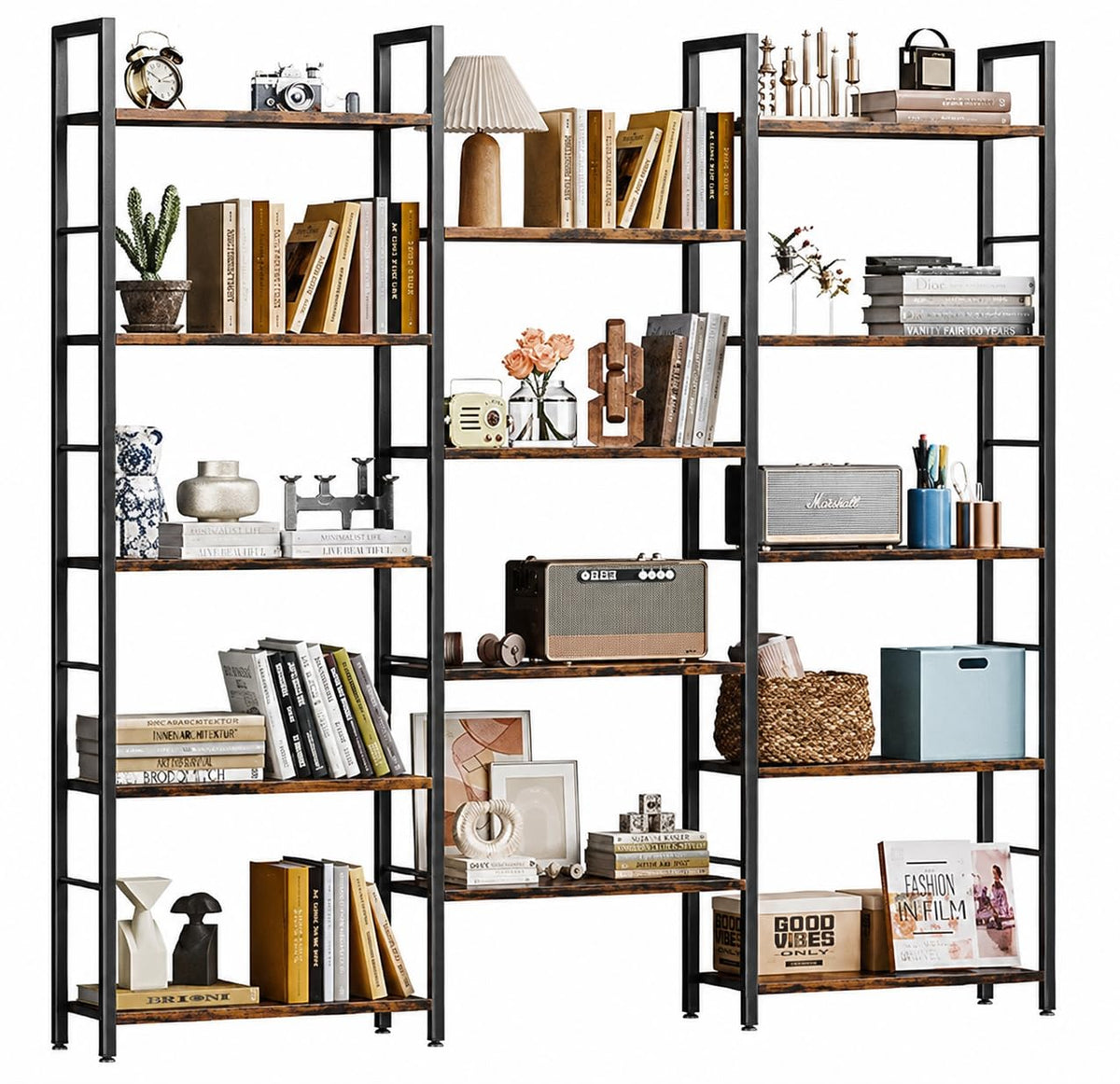 Triple Wide 5-Tier Bookshelf