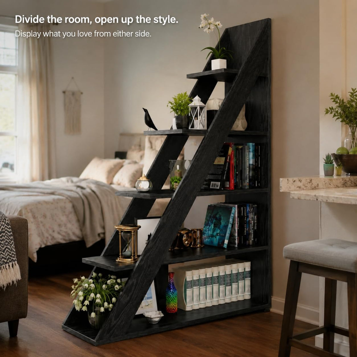 Black 5-Tier Ladder Bookshelf