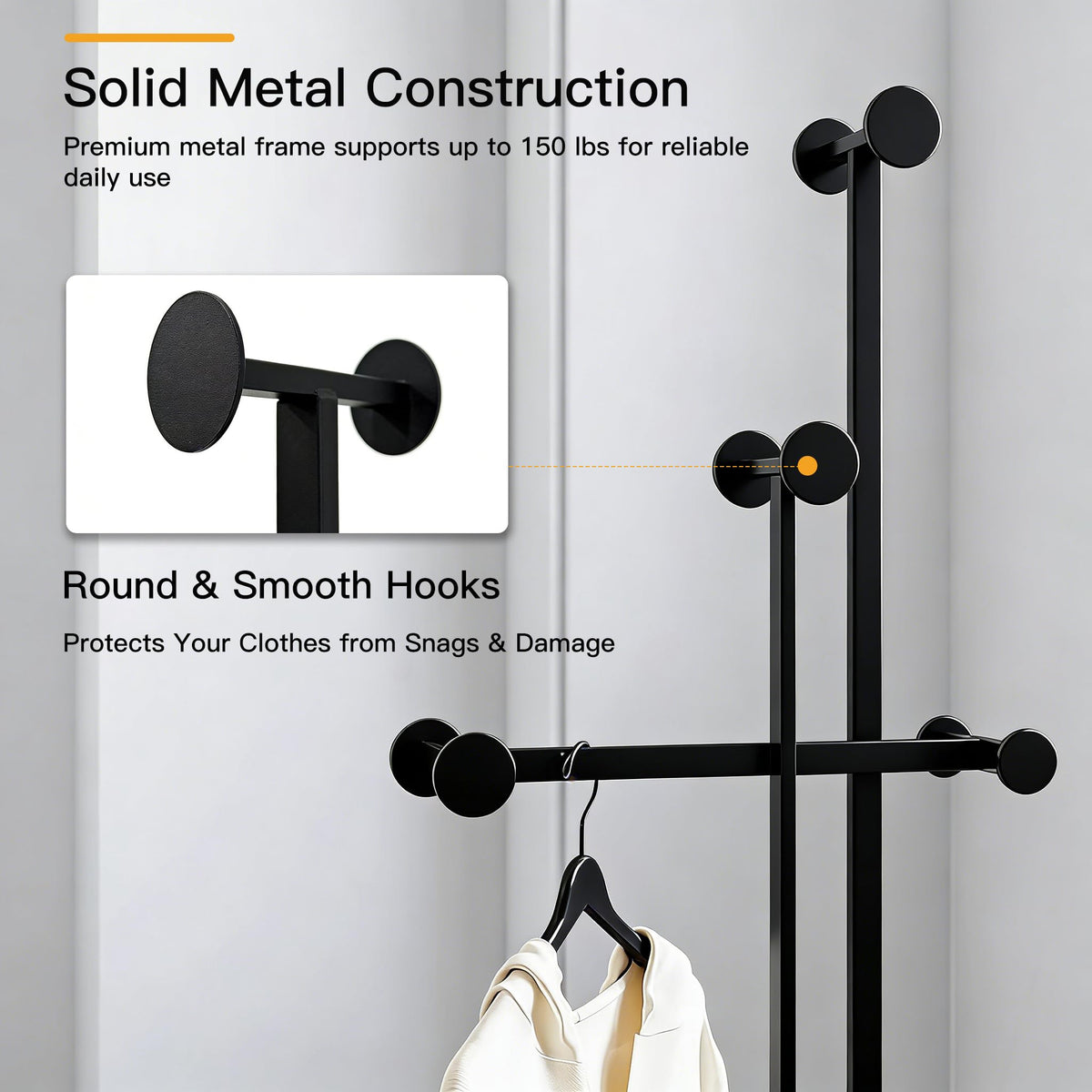 JIAYUEJU Heavy Duty Coat Rack Freestanding Marble Base Coat Tree (Black)