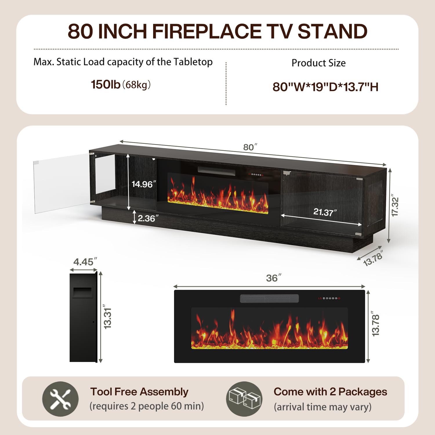 80" Electric Fireplace TV Stand