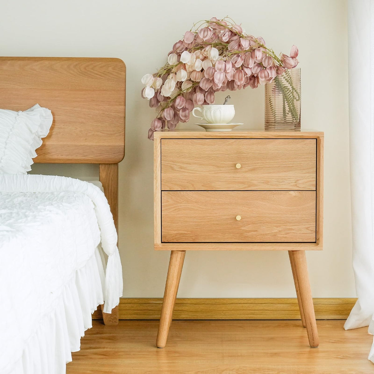 Solid Oak Nightstand with Drawer