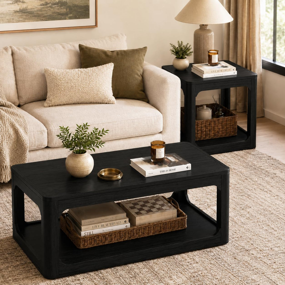 Rovibek Living Room Tables Set of 3, Large Coffee Table and End Table Sets