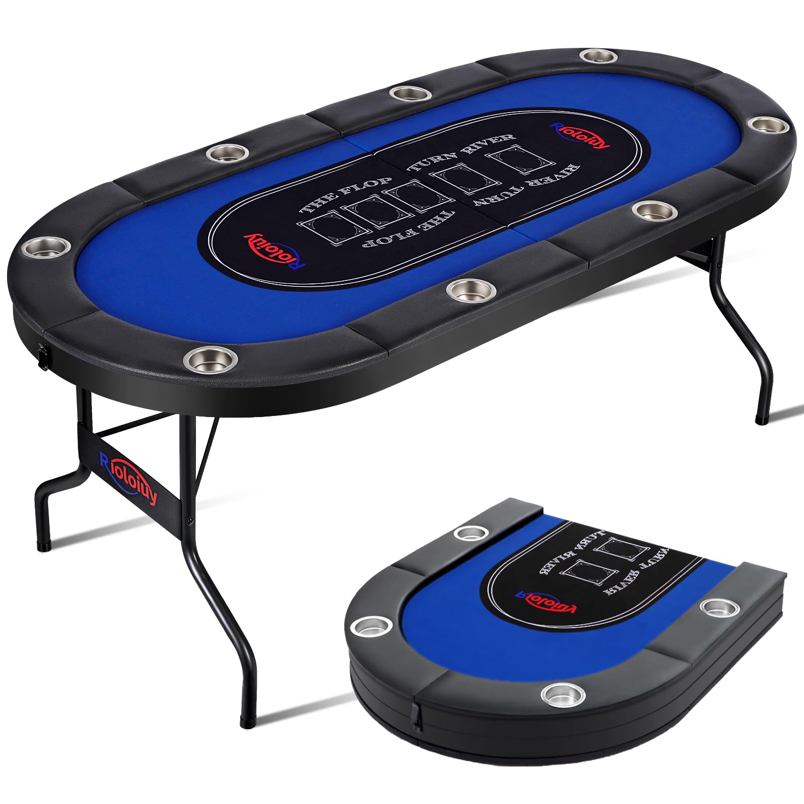 8-Player Folding Poker Table with Cup Holders & Padded Rails