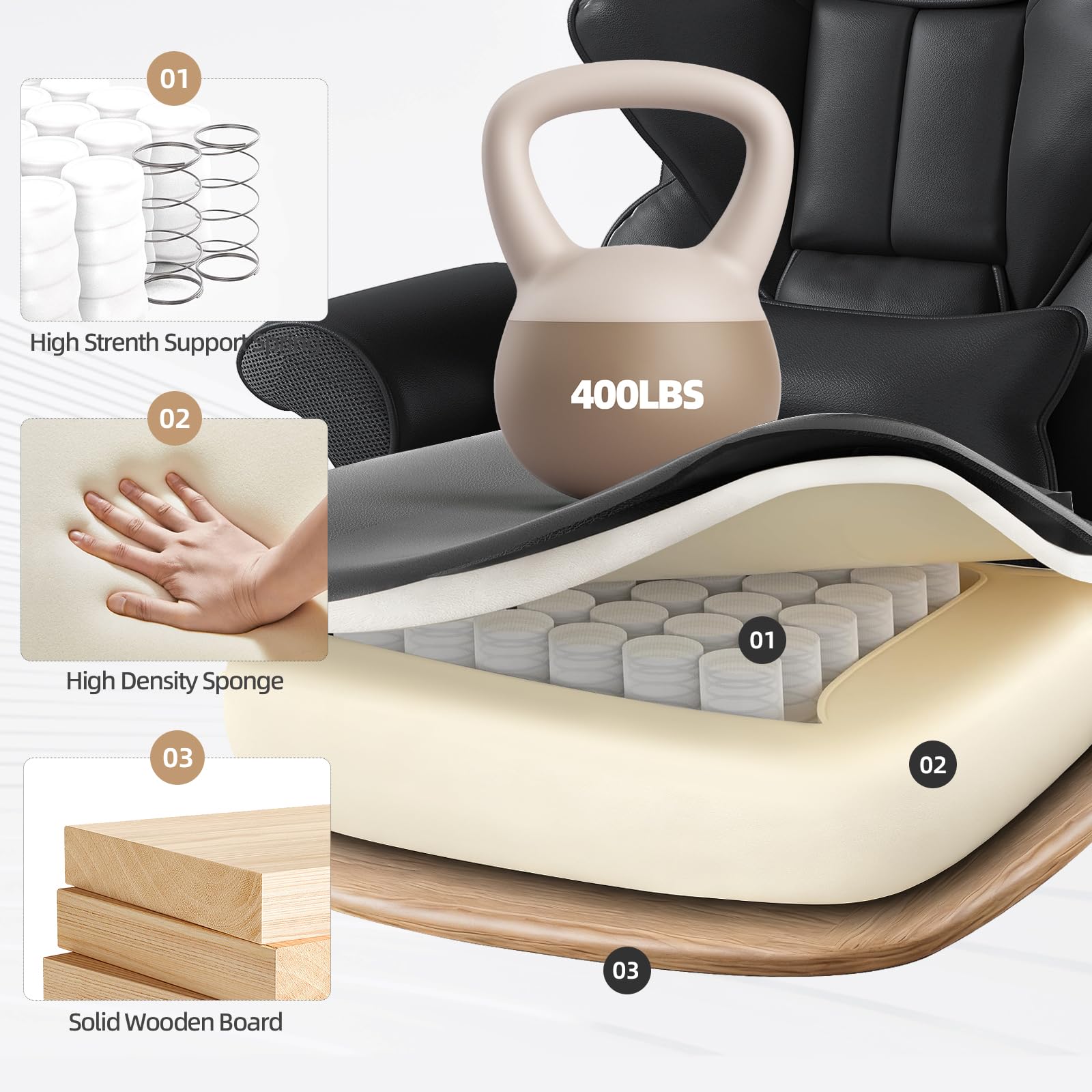 Mvpipi 7-Point Massage Office Chair,Heated Desk Manageral Chair,Ergonomic Executive Chair with Footrest,Adjustable Armrest，Computer Chair for Offices, Study Areas, Gaming Spaces,Black