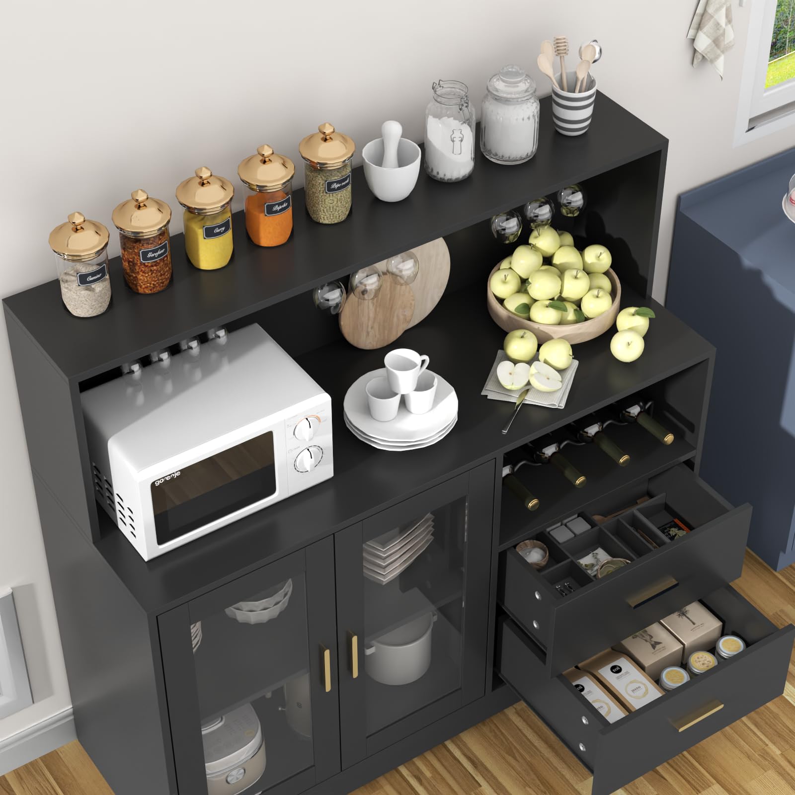 Bar Cabinet with LED Light & Wine Rack