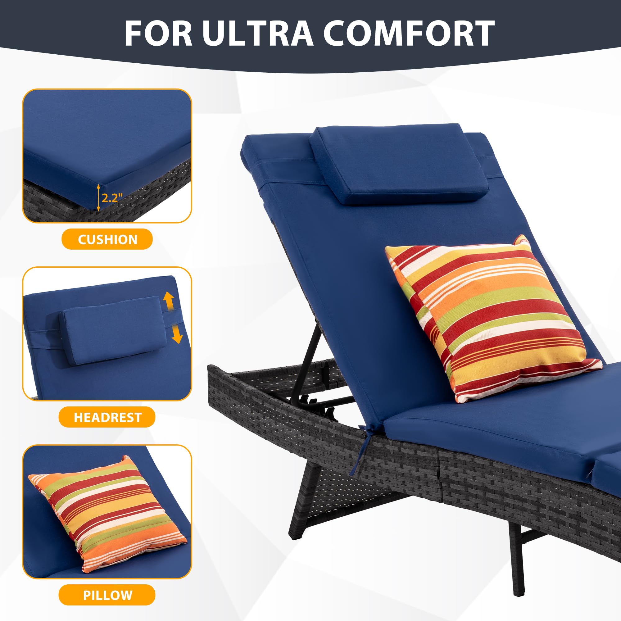 Wicker Patio Chaise Lounge Set with Cushions & Pillows