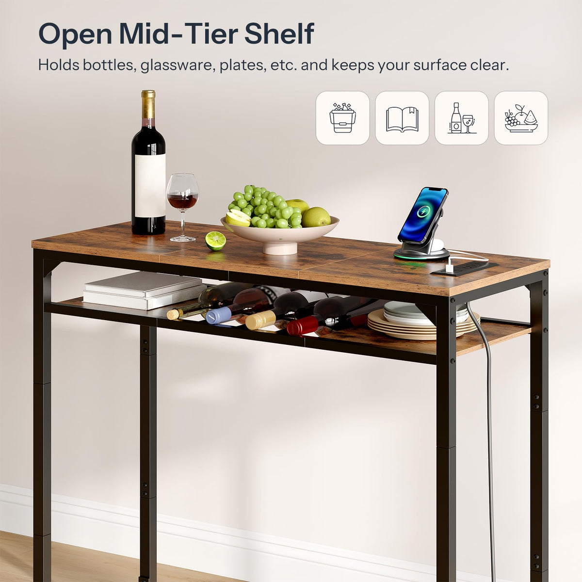 2-Tier Bar Table with Charging Station