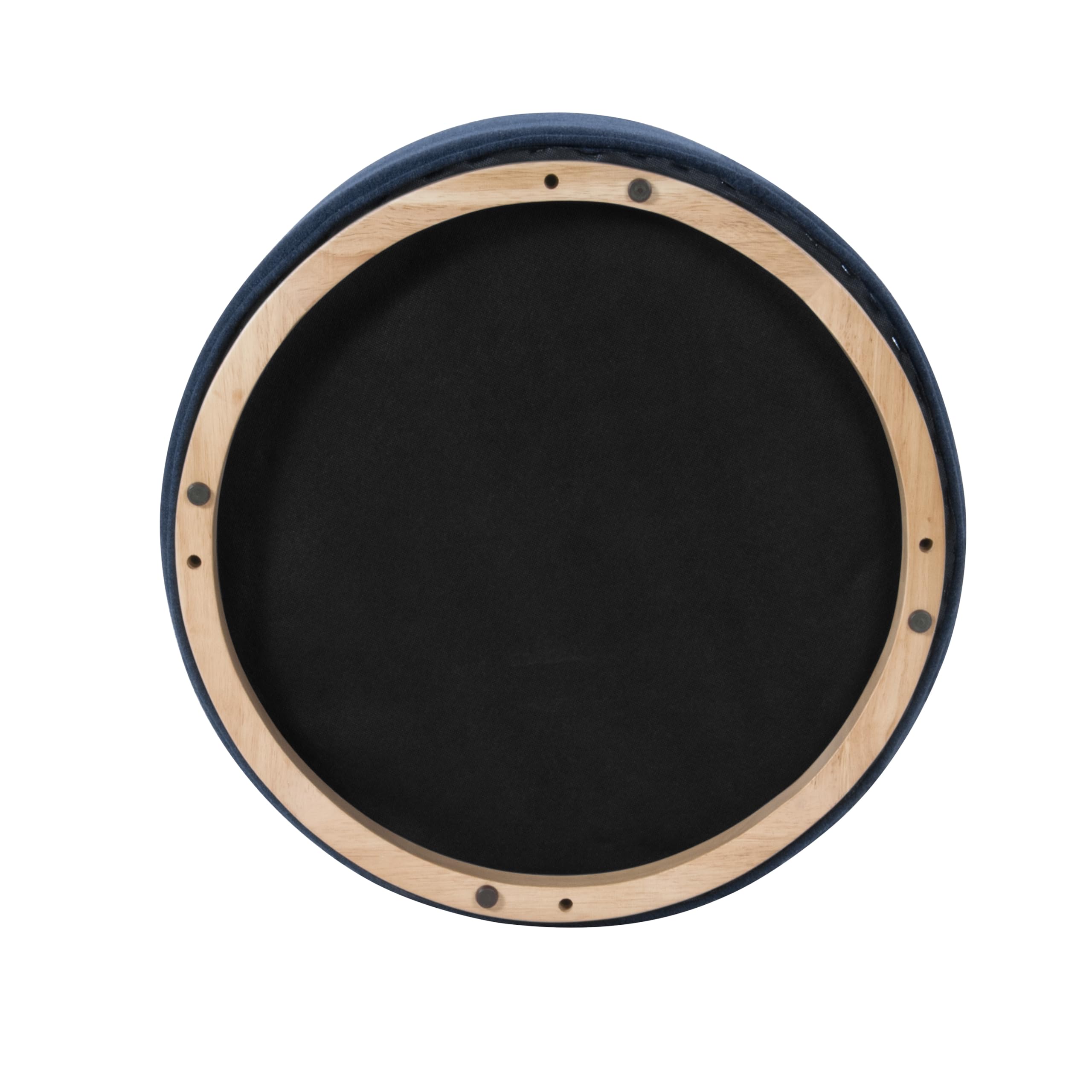 Round Upholstered Ottoman with Wood Base