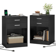Nightstand Set of 2 with Charging Station & Drawers