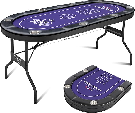 8-Player Folding Poker Table with Cup Holders & Padded Rails
