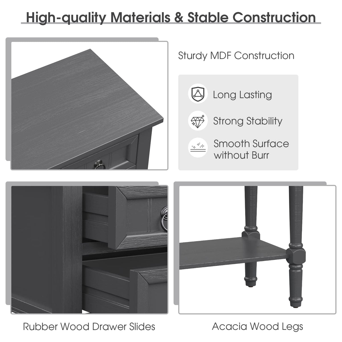 Gray Console Table with Drawers