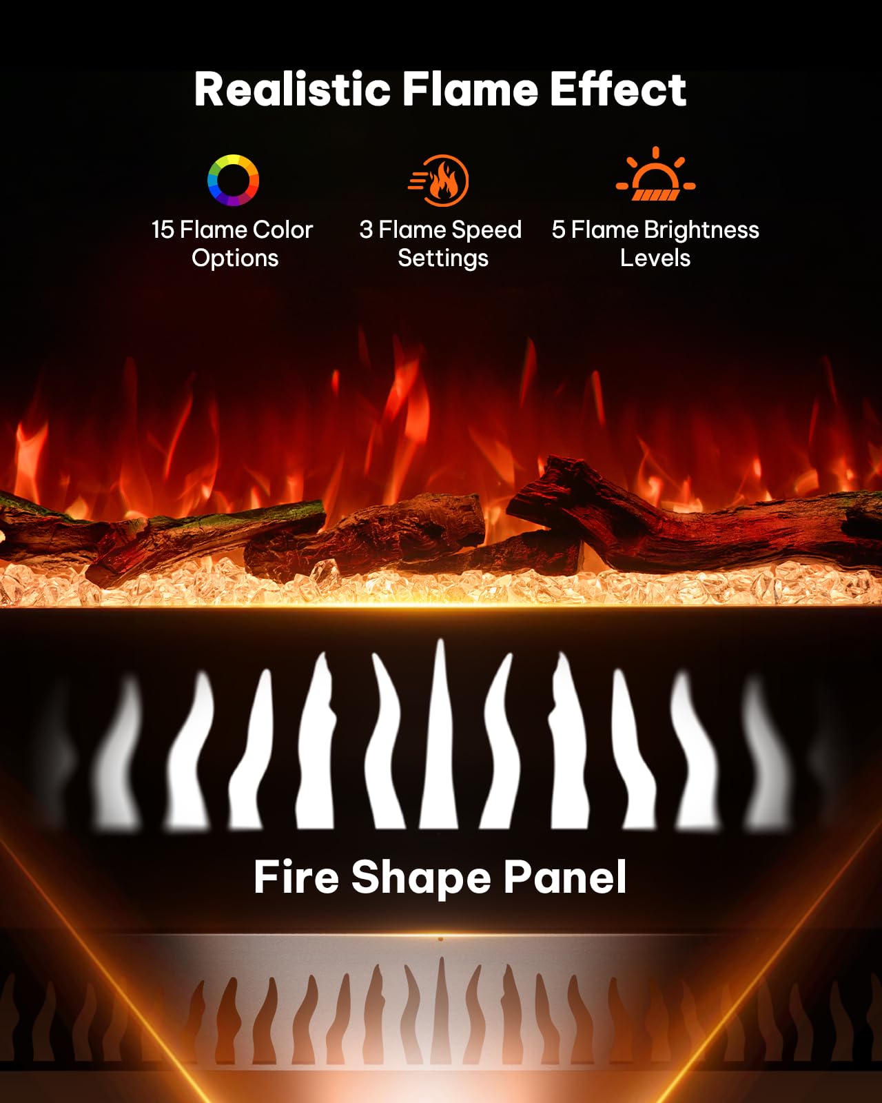 50" 3-Sided Electric Fireplace Insert with Alexa & App Control