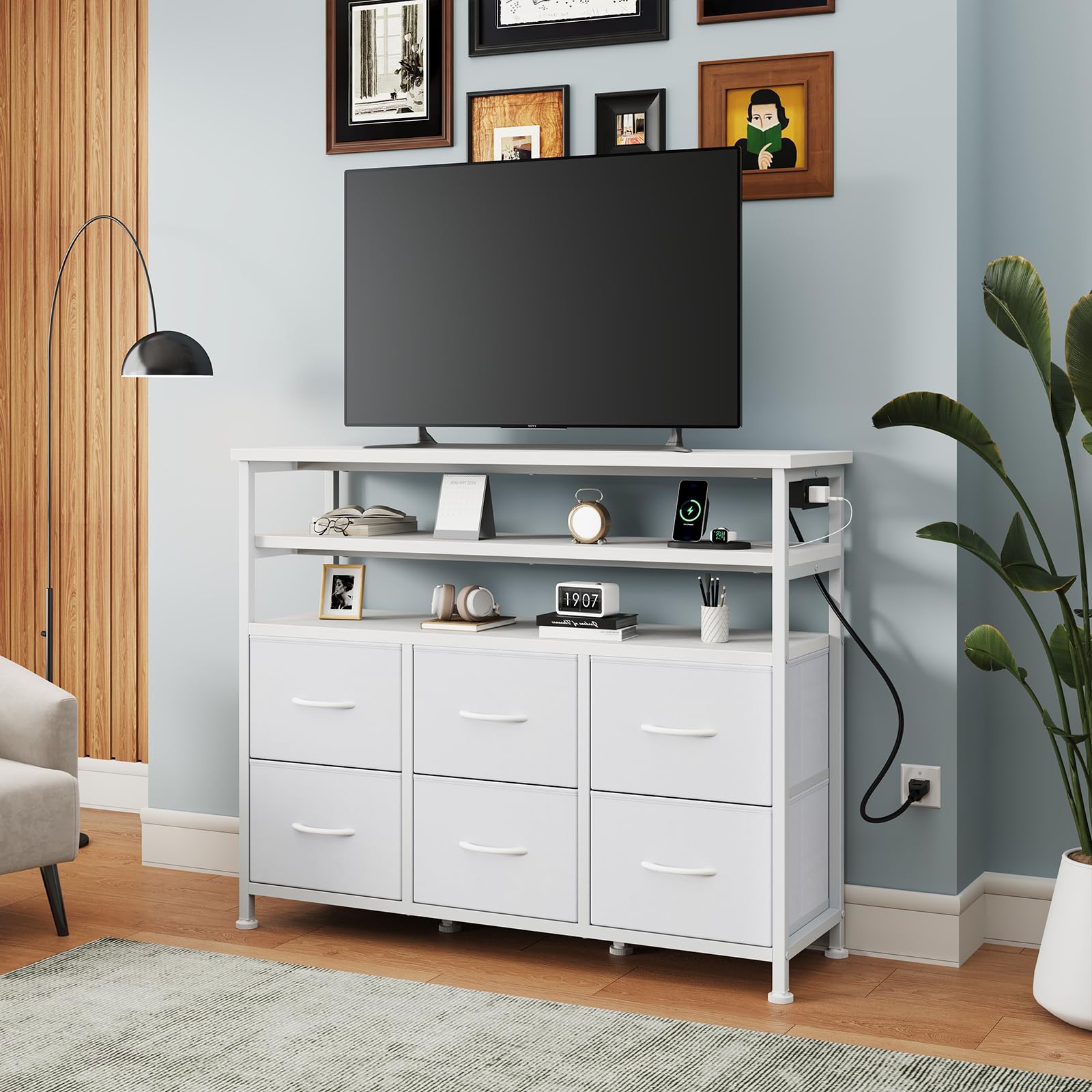TV Stand with LED Lights & Charging Station