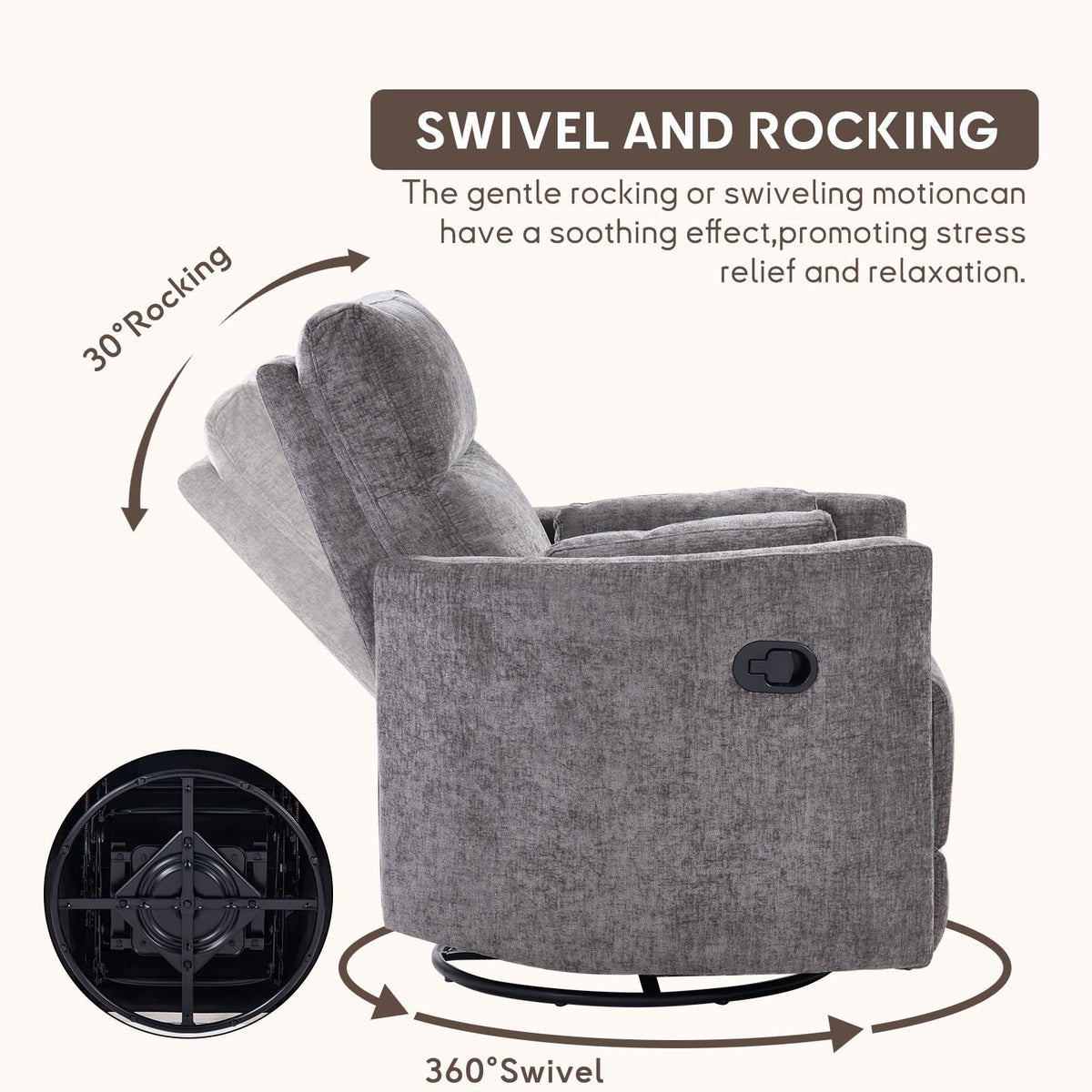 Bonzy Home Swivel Rocker Recliner Chair, Glider Rocker Recliner, Gray