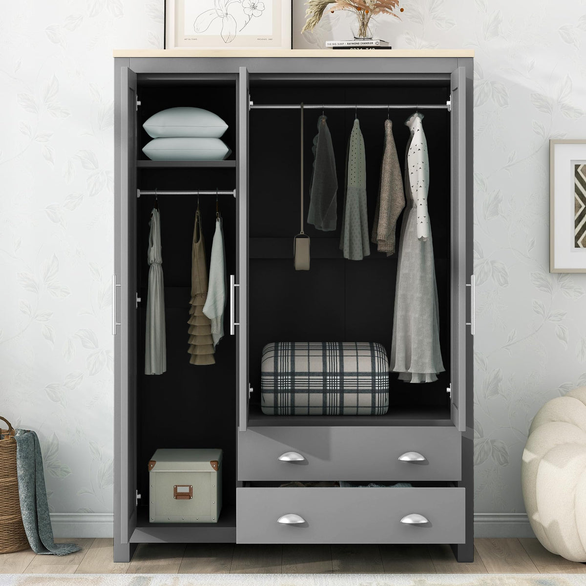 3-Door Wardrobe with Drawers
