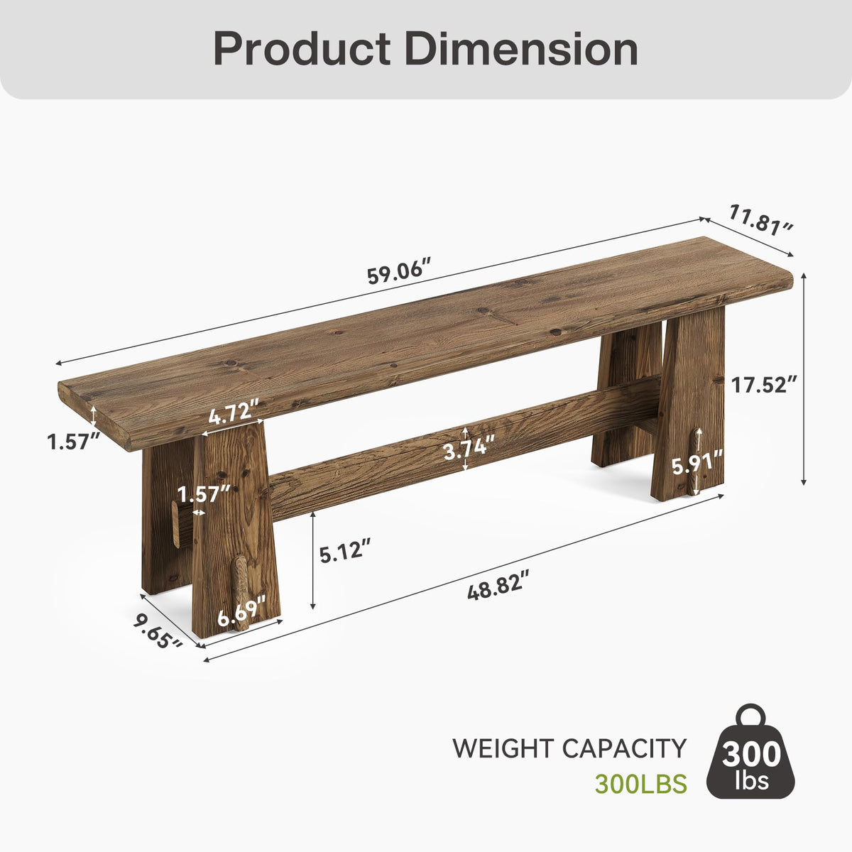 Rustic Solid Wood Bench