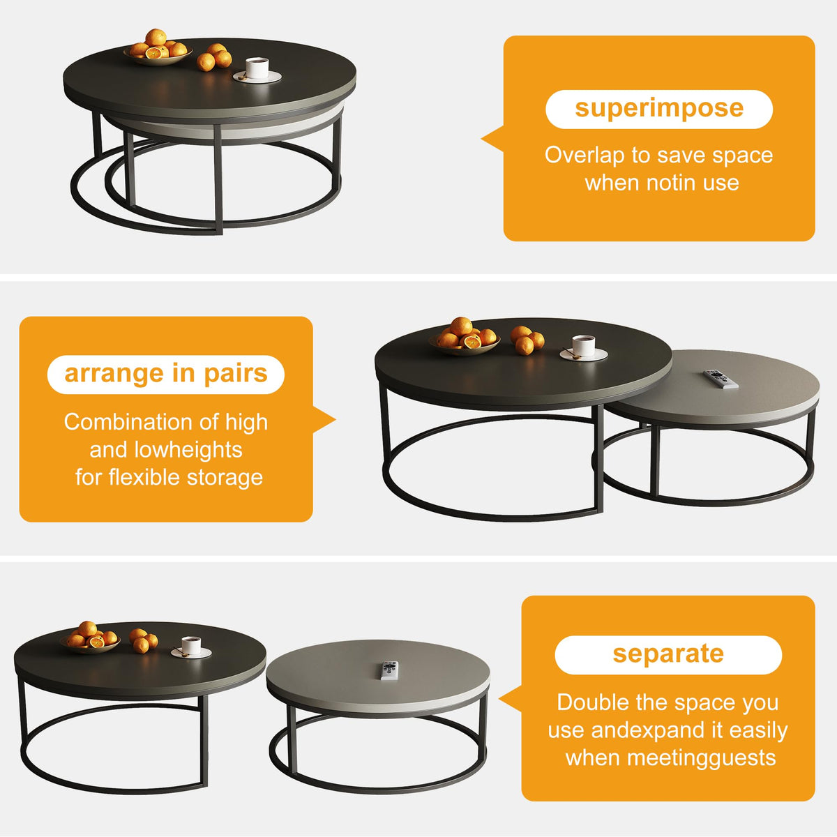 Round Nesting Coffee Tables, Set of 2