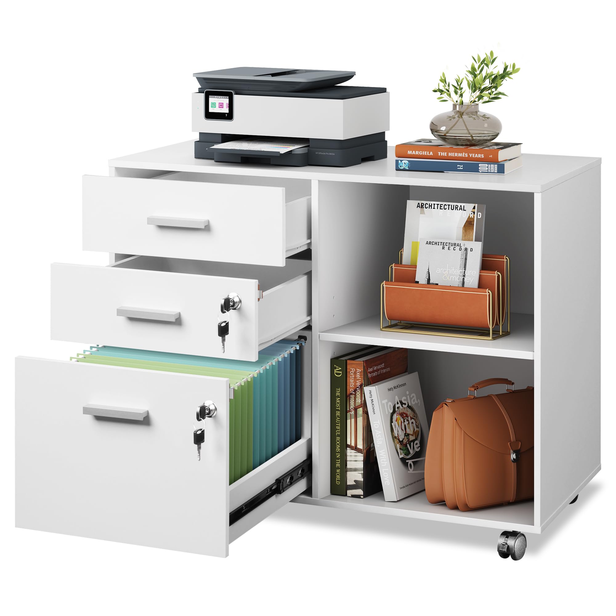 3-Drawer Mobile File Cabinet with Lock