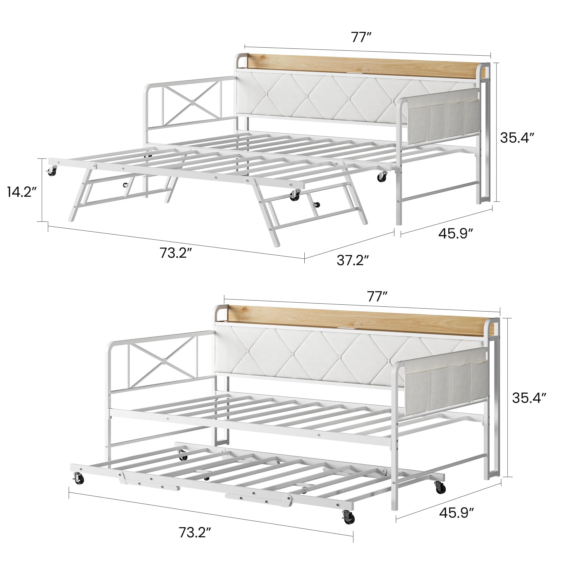 Twin Daybed with Trundle, LED Light & Charging Station