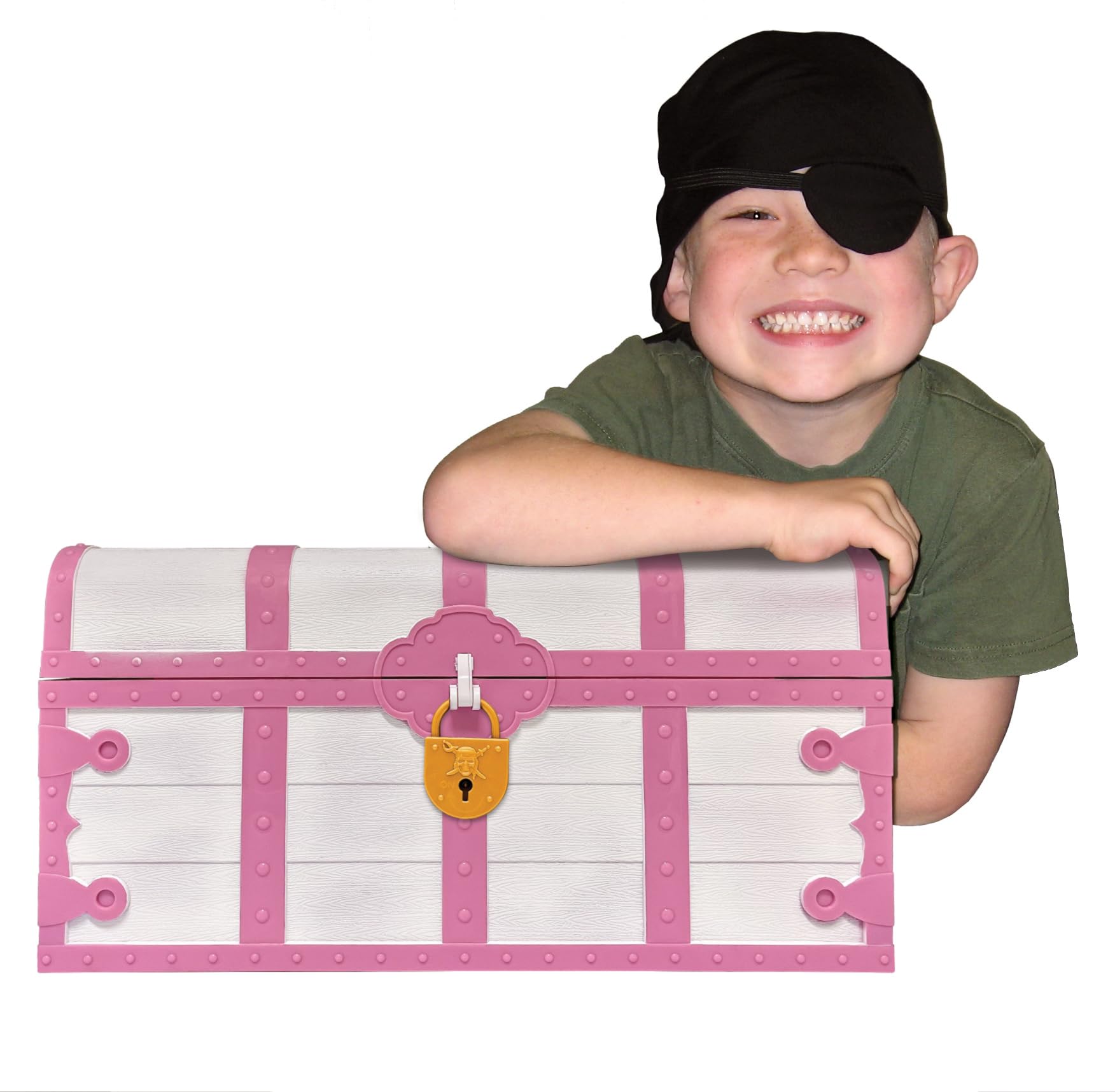 Plastic Treasure Chest with Lock and Key – Pink & White