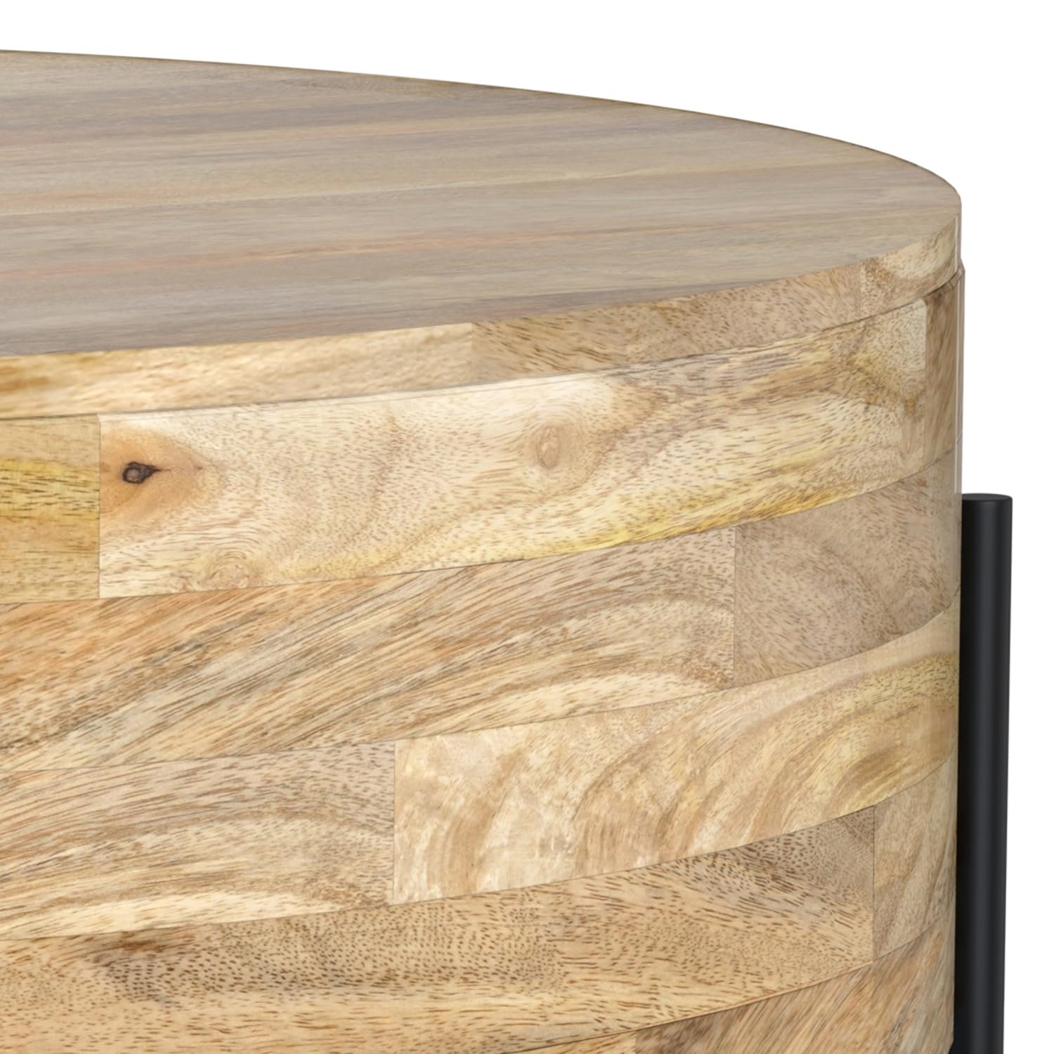 Round Drum Coffee Table – Solid Mango Wood with Black Metal Legs