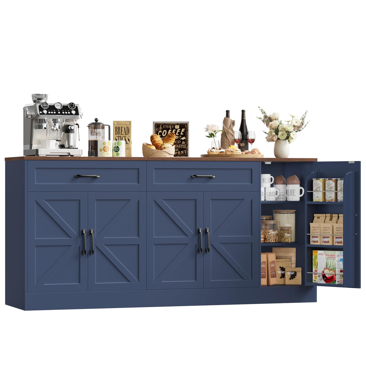 BOTLOG 71” Large Sideboard Buffet Cabinet, Farmhouse Coffee Bar Cabinet (Blue)