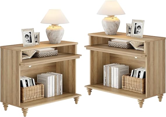 Farmhouse Large End Table with Storage Shelves