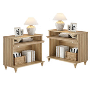 WAMPAT Set of 2 Farmhouse Large End Table, Tall Side Table with 2 Storages for Living Room, Oak
