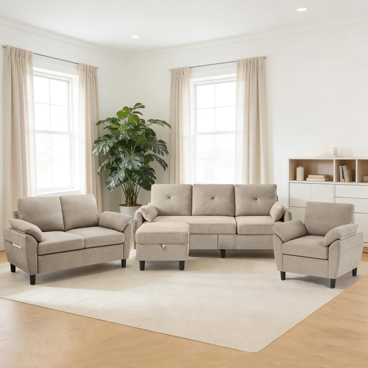 L-Shaped Sofa Set with Storage Ottoman