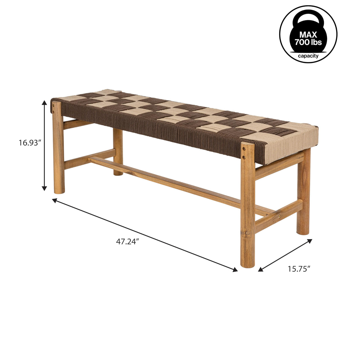 Acacia Wood Woven Rope Bench