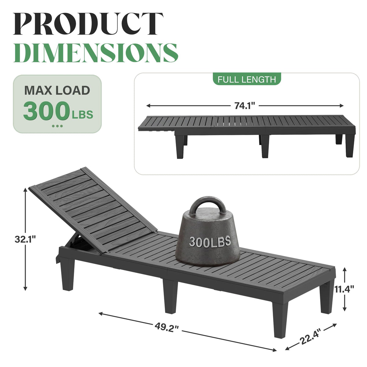 NUNU LAB Outdoor Chaise Lounge Chairs Set, Black and 1 Table, 2pcs