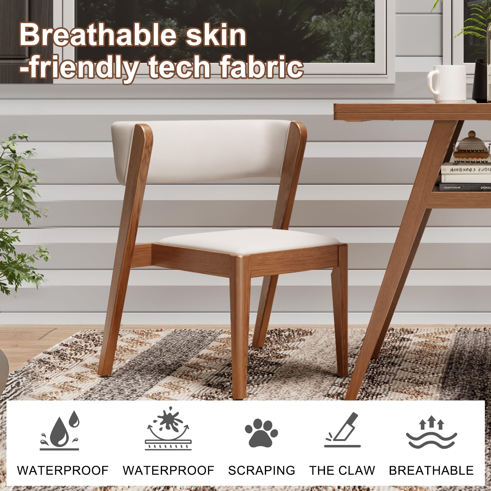 Solid Wood Outdoor Dining Table Set with Upholstered Chairs, 3-Piece