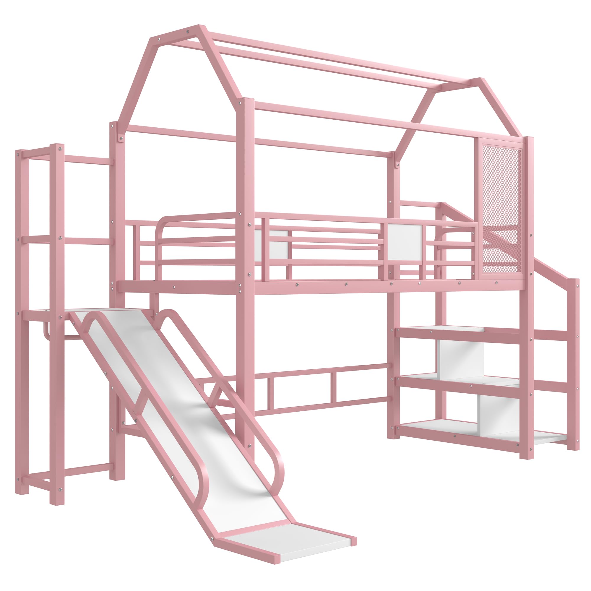 Twin Size Loft Bed with Slide & Storage Stairs
