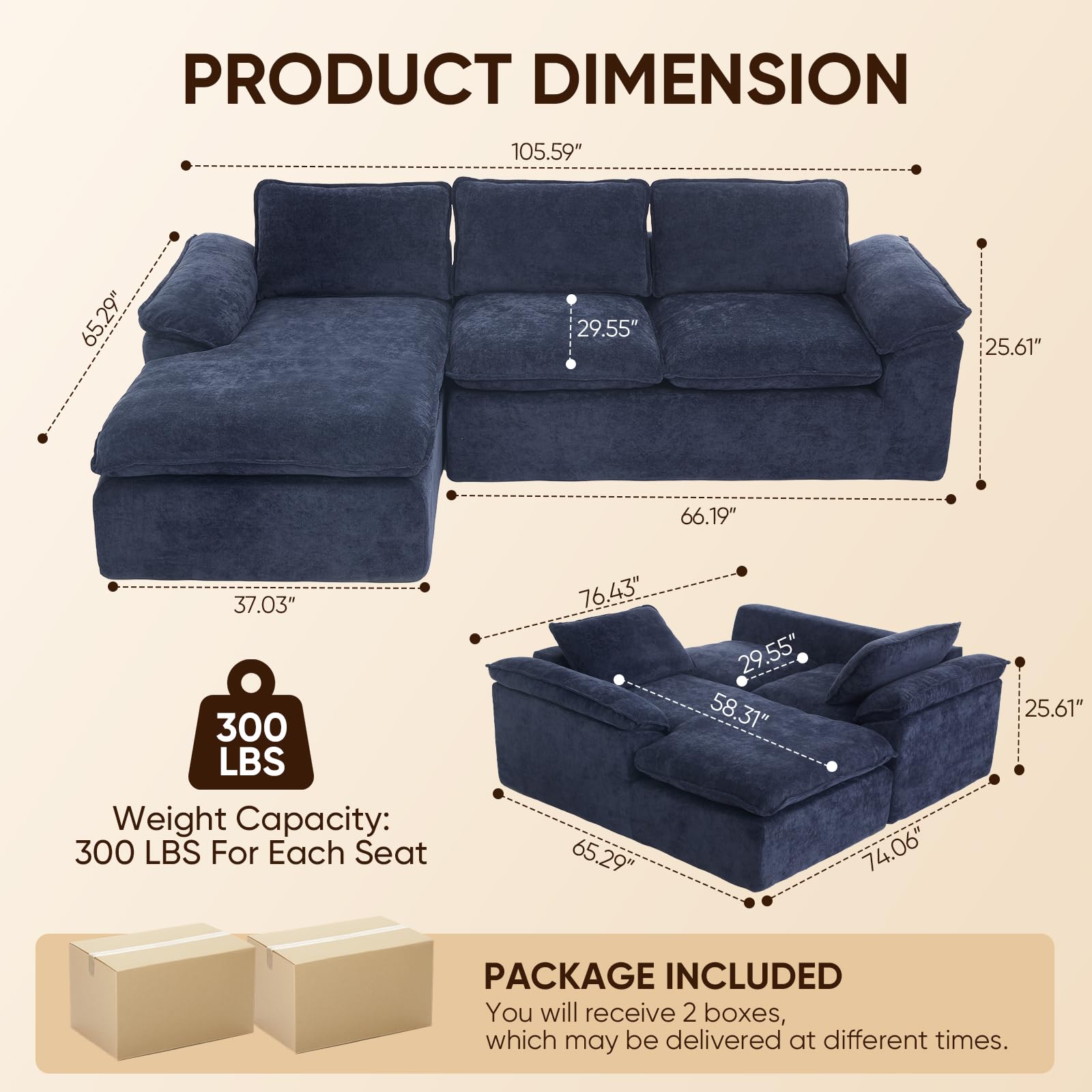 L-Shape Sectional Sofa with Oversized Chaise