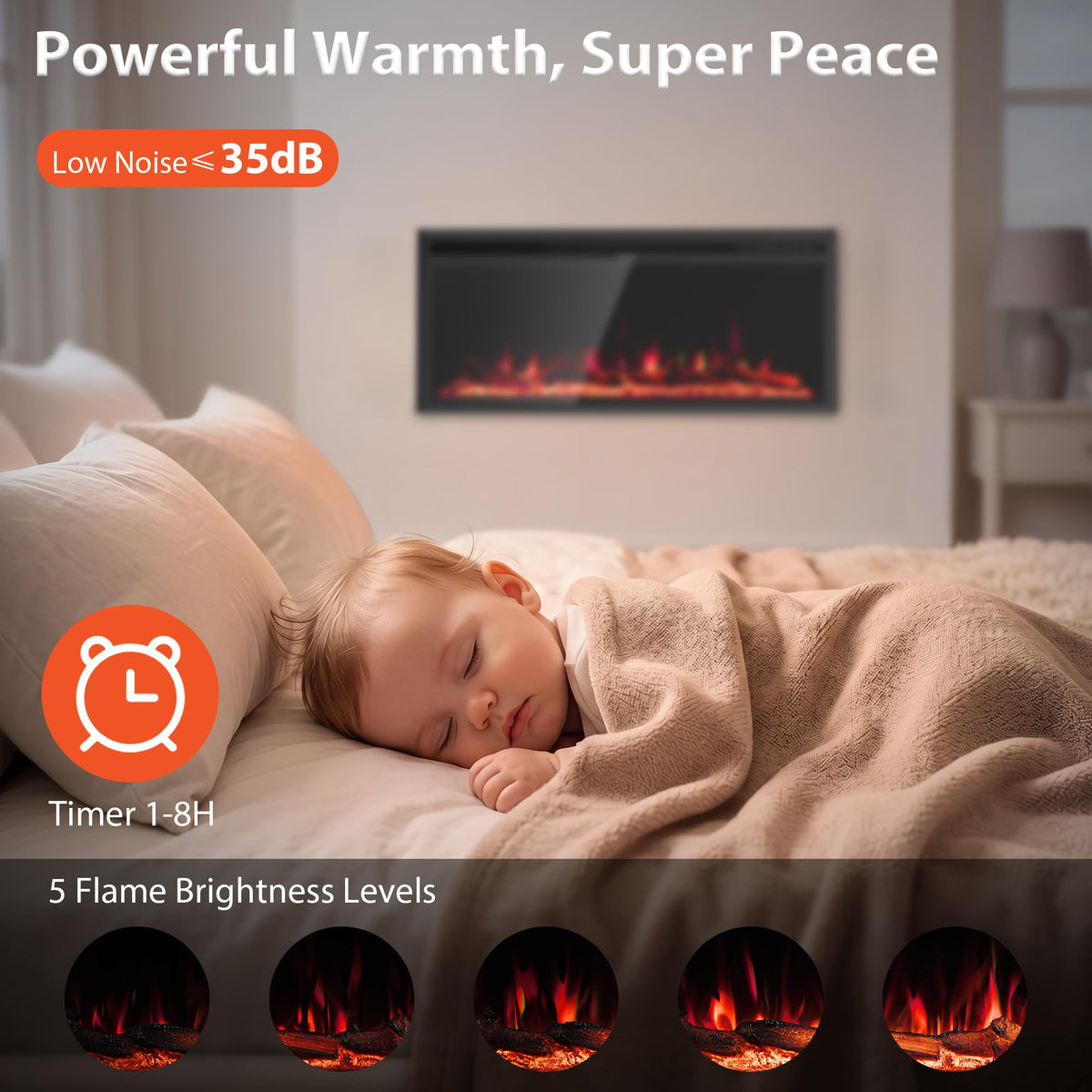 Nexfurn 42 Inch Electric Fireplace Heater, Recessed Wall Mounted