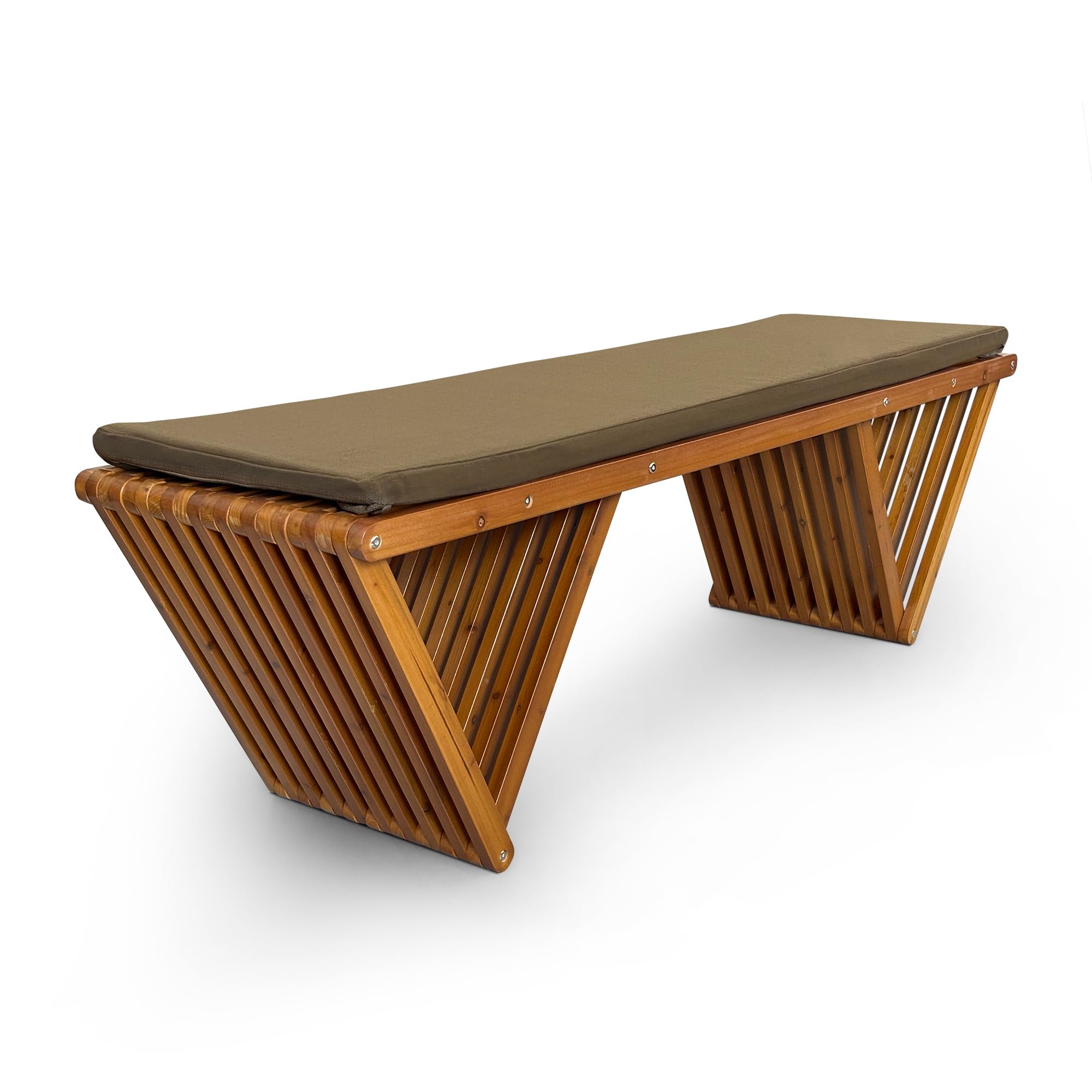 Mega Casa Outdoor Wooden Bench with Weatherproof Cushion, Solid Fir Wood, Coating with Wood Varnish, 3-Seater, for Patio, Porch, Yard, Garden, 62.8 inches (Teak Tone)