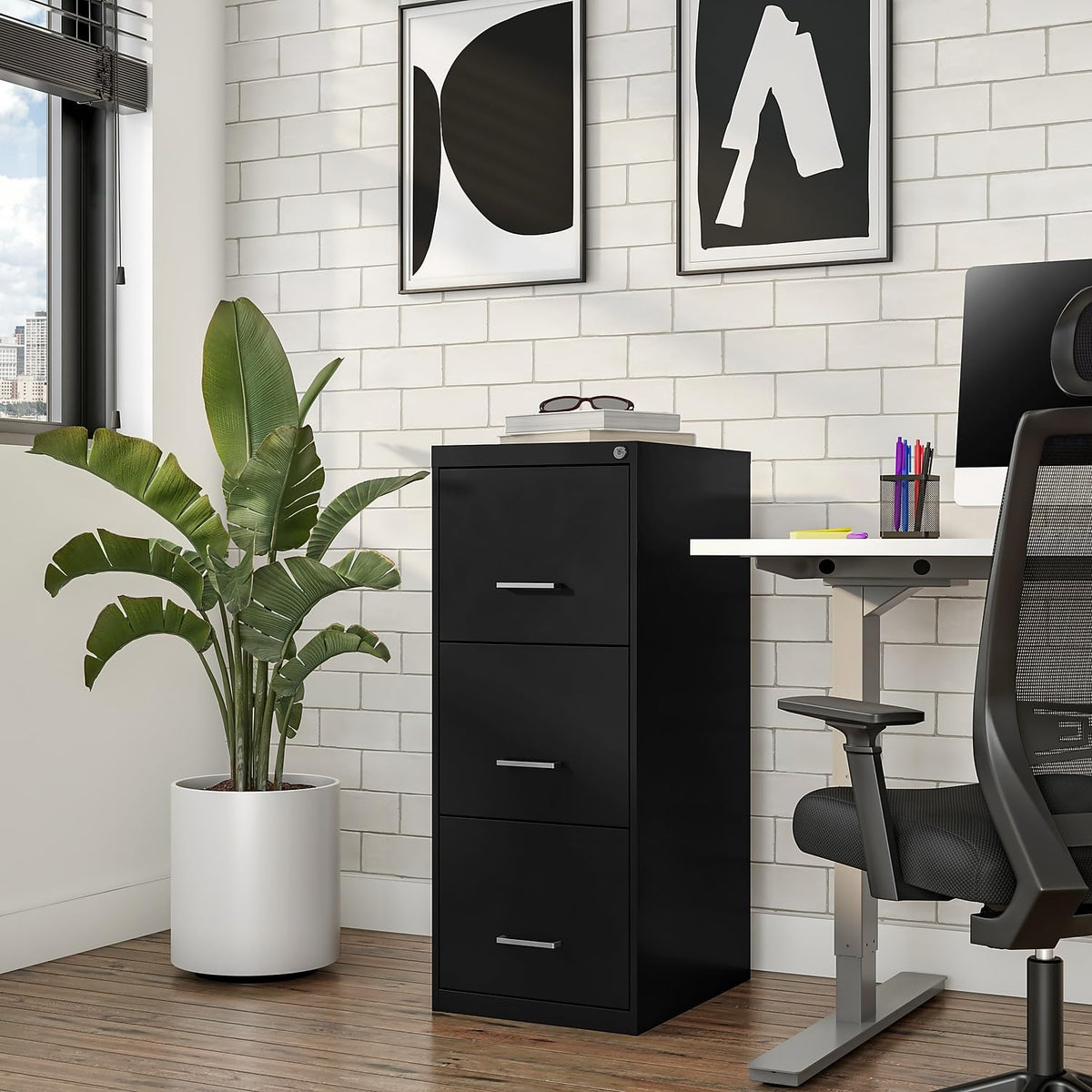 Staples Vertical File Cabinet, 3-Drawer, Letter/Legal, Locking, Black