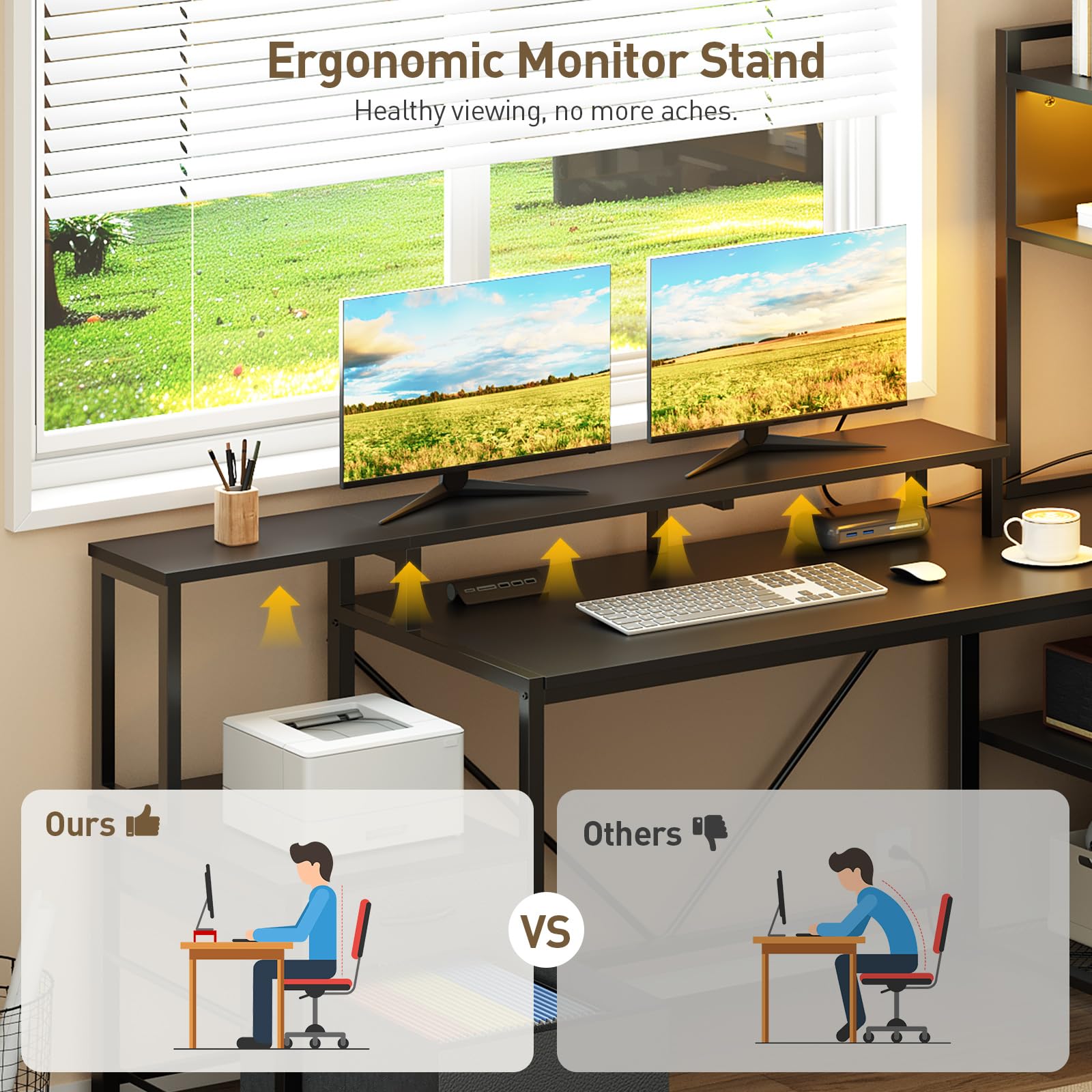 75" L-Shaped Gaming Desk with Hutch & Storage