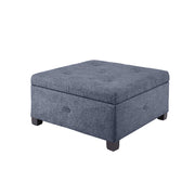 Blue Square Storage Ottoman with Wood Legs