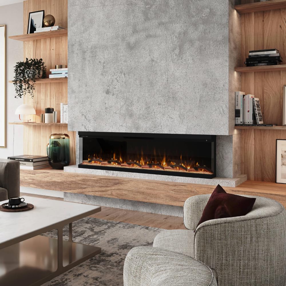 Modern Ember Aerus Skyline 72 Inch Linear Multi-Sided 3D Smart Electric Fireplace - Flame & Ember Bed Color Combinations, Fully or Partially Recessed | Alexa/WiFi Enabled - Remote Included