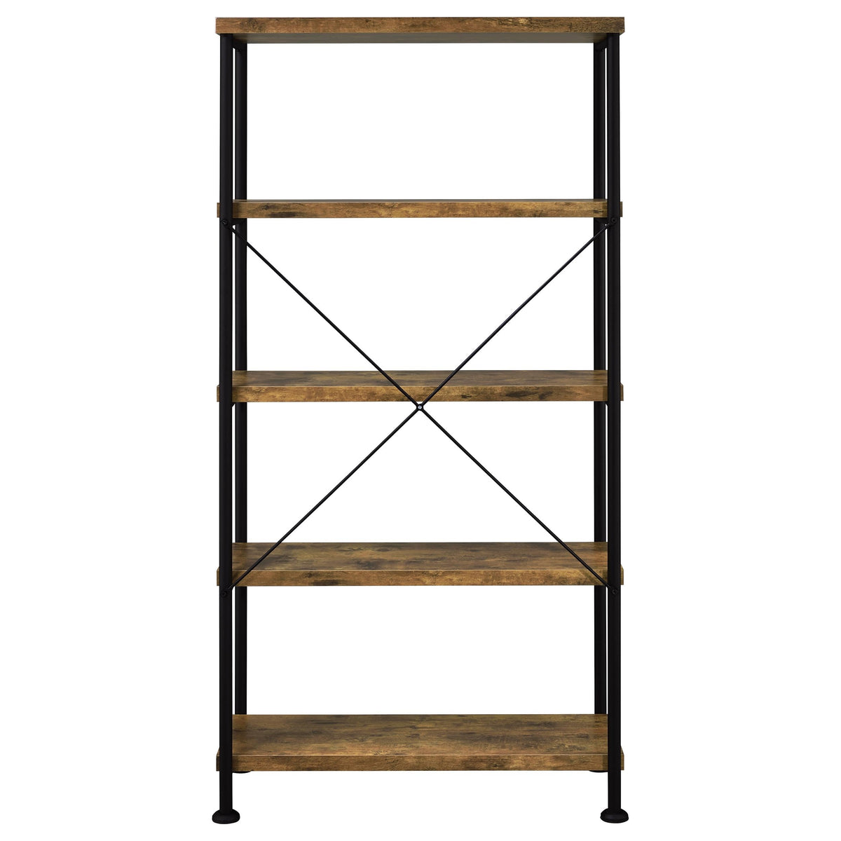 Coaster Home Furnishings - Analiese - Metal and Wood - 2-Piece Computer Desk and Bookcase Set with Three Storage Drawers, Four-Shelf Bookcase - Farmhouse - Home Office - Rustic Nutmeg - 801541-S2