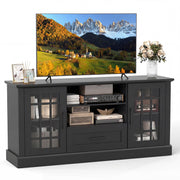 Farmhouse TV Stand with Glass Cabinets & Drawer