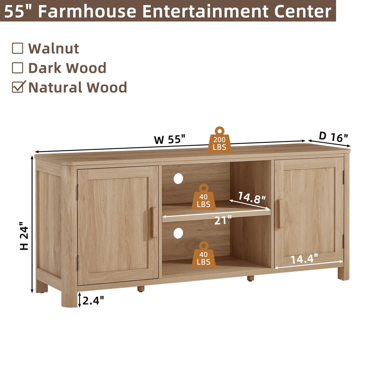 Joaxswe Farmhouse 55" Natural Oak Tv Stand, Tv Consoles for Living Room