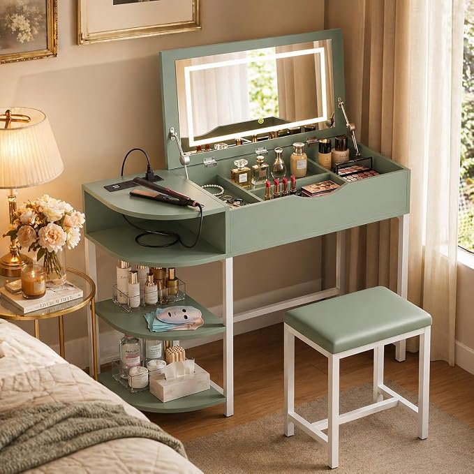 Flip-Top Vanity Desk with Lights
