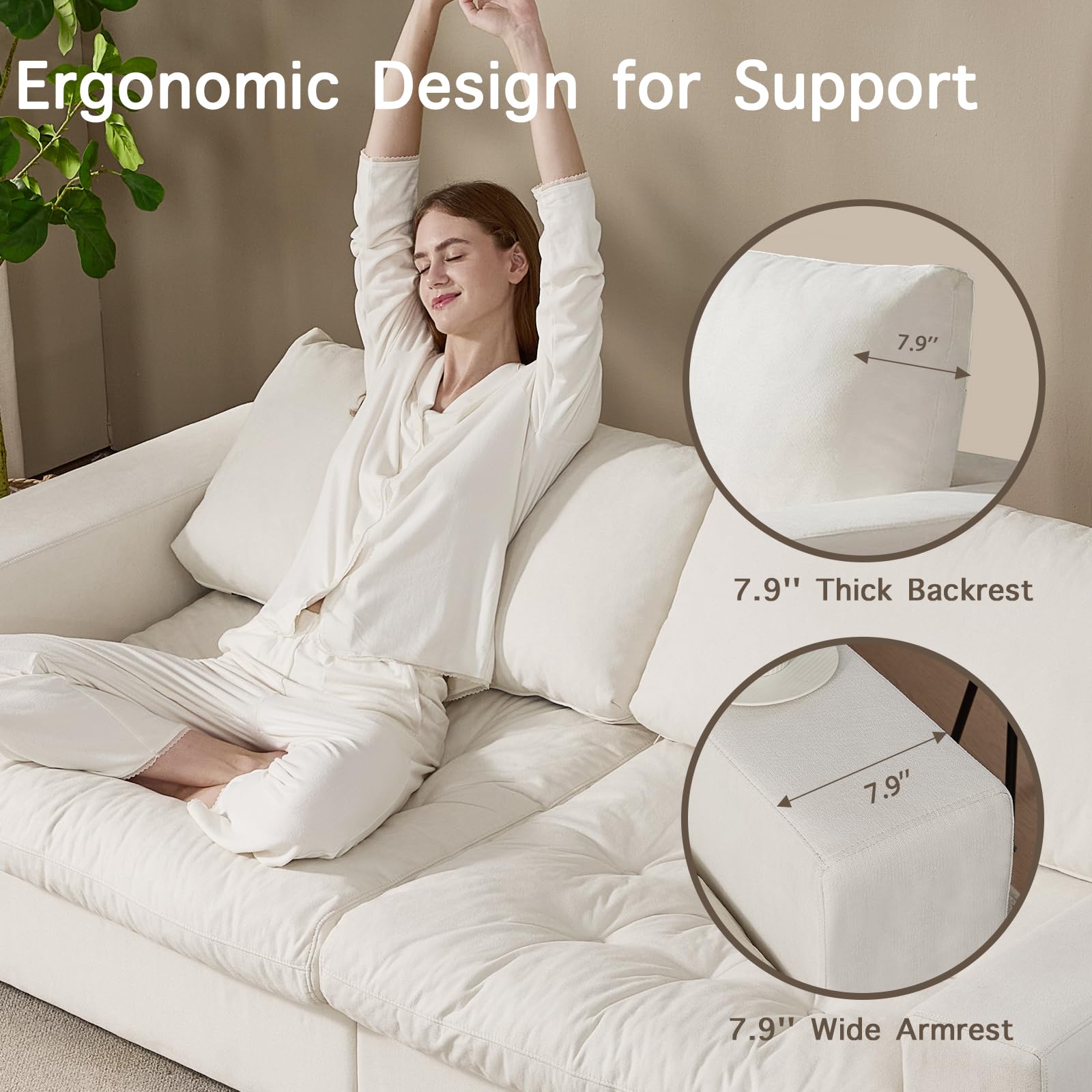 Orcalic 87'' Storage Sofa Couch, 3 Seater Sofa with Extra Deep Seats, Modern Couches for Living Room, Comfy Upholstered Space Saving Sofa with Washable Cushion Covers for Apartment, White