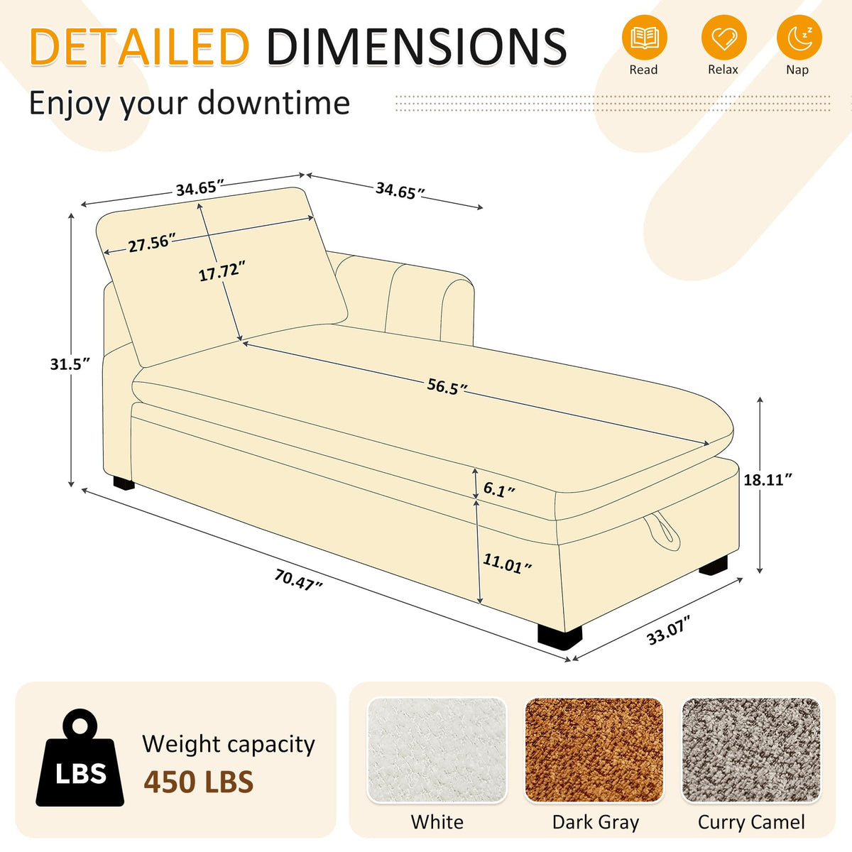 White Boucle Storage Chaise Lounge